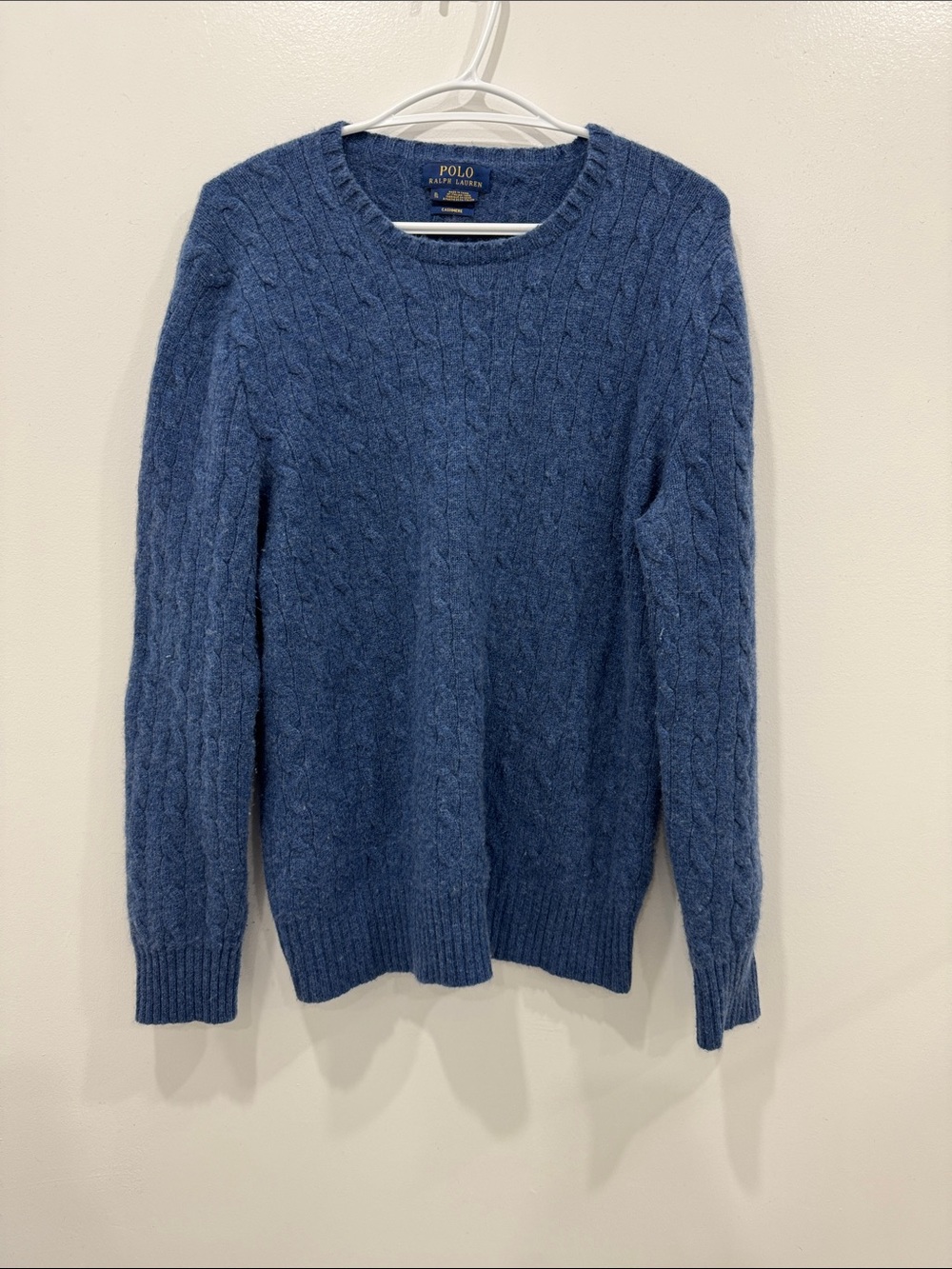 Polo by Ralph Lauren Cashmere Women’s Heathered Blue Cable-Knit Crewneck Sweater